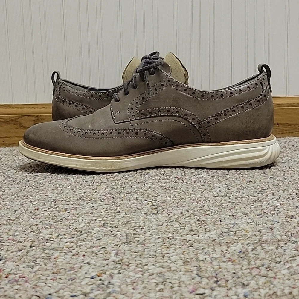 Cole Haan Grandevolution Men's Gray Leather Wingtip Derby Shoes Sz 12